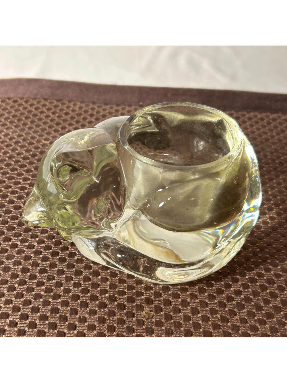 Vintage Clear Indiana Glass Avon Glass Cat Votive Candle Holder Cottage Core